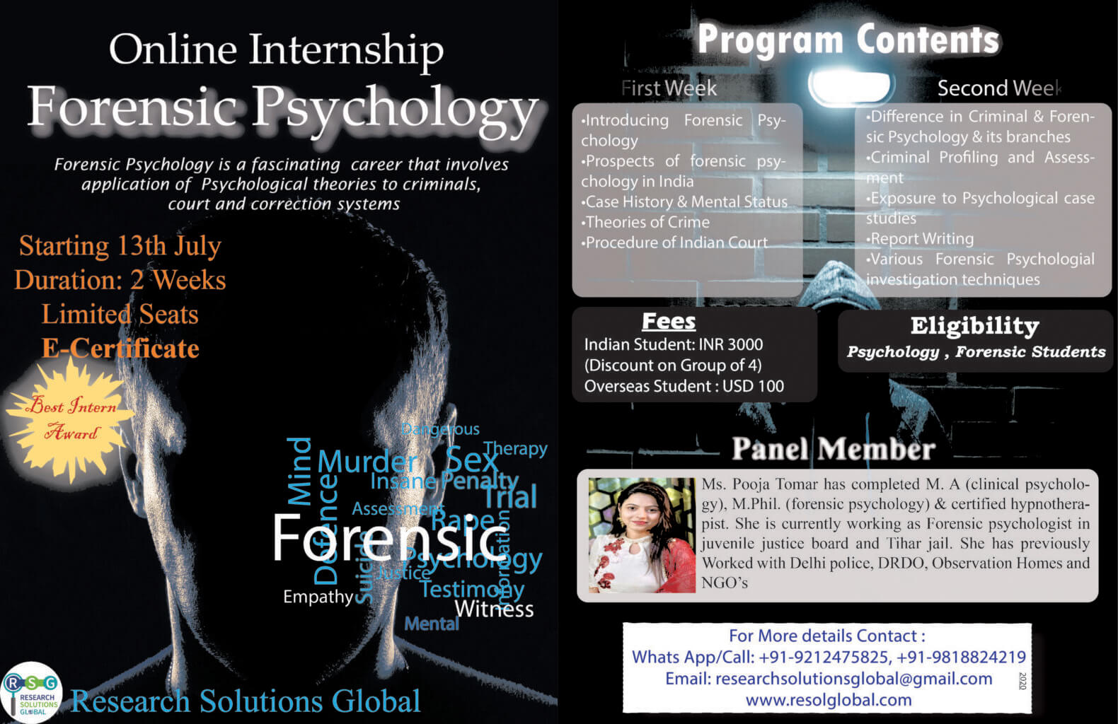 5TH ONLINE SUMMER INTERNSHIP IN FORENSIC PSYHCOLOGY Research